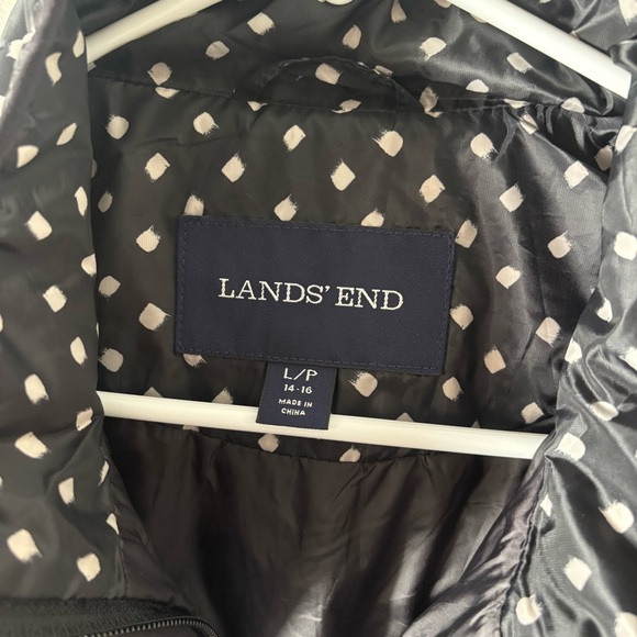 Lands' End Black Quilted Jacket with Cream Dot Pattern - Picture 3 of 9